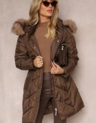 bh forever Jachetă Parka Maro Lungă Matlasată cu șnur în talie și blană artificială Abelasa