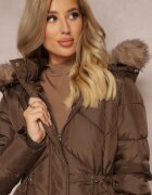 bh forever Jachetă Parka Maro Lungă Matlasată cu șnur în talie și blană artificială Abelasa