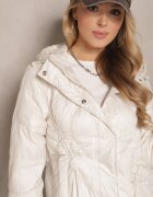 bh forever Kurtka Albă cu Glugă Șnururi și Cusături Decorative Karedia