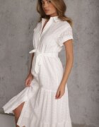 bisou's project Rochie Albă stil cămașă din bumbac ajurat legată în talie Lulilena