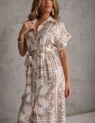 bisou's project Rochie cămașă din viscoză bej deschis cu curea din material și elastic în talie Cilefia