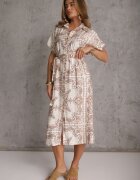 bisou's project Rochie cămașă din viscoză bej deschis cu curea din material și elastic în talie Cilefia
