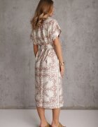 bisou's project Rochie cămașă din viscoză bej deschis cu curea din material și elastic în talie Cilefia