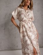 bisou's project Rochie cămașă din viscoză bej deschis cu curea din material și elastic în talie Cilefia
