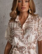 bisou's project Rochie cămașă din viscoză bej deschis cu curea din material și elastic în talie Cilefia