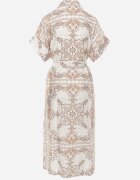bisou's project Rochie cămașă din viscoză bej deschis cu curea din material și elastic în talie Cilefia