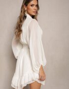 bibous project Rochie Mini Bej cu elastic încrețit și mâneci transparente Janay
