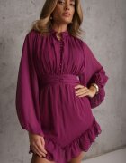 bibous project Rochie Mini Mov cu elastic încrețit și Mâneci Transparente Janay