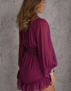 bibous project Rochie Mini Mov cu elastic încrețit și Mâneci Transparente Janay