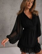 bisou's project Rochie Mini Neagră cu bandă elastică încrețită și Mâneci transparente Janay