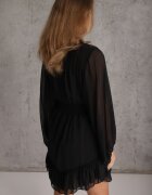 bisou's project Rochie Mini Neagră cu bandă elastică încrețită și Mâneci transparente Janay