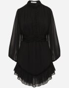bisou's project Rochie Mini Neagră cu bandă elastică încrețită și Mâneci transparente Janay