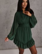 bibous project Rochie Mini Verde închis cu elastic încrețit și mâneci transparente Janay