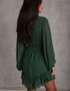 bibous project Rochie Mini Verde închis cu elastic încrețit și mâneci transparente Janay