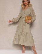 bisou's project Rochie Verde închis din viscoză cambrată cu fustă amplă stil cămașă Emlio
