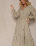 bisou's project Rochie Verde închis din viscoză cambrată cu fustă amplă stil cămașă Emlio