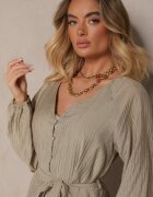 bisou's project Rochie Verde închis din viscoză cambrată cu fustă amplă stil cămașă Emlio