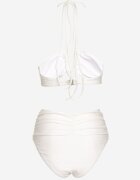  Bikini Alb Două piese Sutien cu prindere la gât și legătură Chiloți cu talie înaltă Nanselian