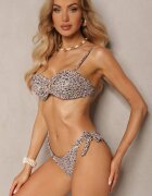  Bikini Bej închis Sutien Întărit cu Decorațiune și Chiloți cu Șnururi pe Laterale Aromarie