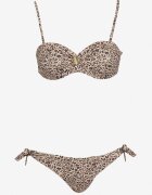  Bikini Bej închis Sutien Întărit cu Decorațiune și Chiloți cu Șnururi pe Laterale Aromarie