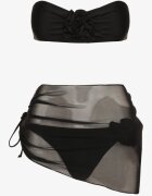  Bikini din 3 piese Negru Sutien și Chiloți cu Aplicații Florale Pareo din Plasă Irisel