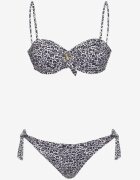  Bikini gri închis Sutien întărit cu decorațiune și Chiloți tip slip cu șnururi laterale Aromarie