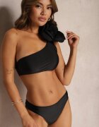  Bikini negru 2 piese Sutien cu aplicație floare pe un umar Chiloți tip slip Valmelba