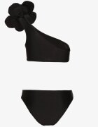  Bikini negru 2 piese Sutien cu aplicație floare pe un umar Chiloți tip slip Valmelba