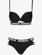  Bikini Negru cu Nod pe Sutien cu Curelușe Decorative și Imprimeuri Bibalia