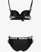  Bikini Negru cu Nod pe Sutien cu Curelușe Decorative și Imprimeuri Bibalia