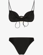  Bikini Negru cu Sutien legat Decorat cu aplicații florale Rivashan