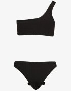  Bikini Negru Din 2 Piese Sutien Asimetric și Chiloți cu Aplicații Florale Namsilea