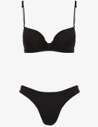  Bikini Negru Sutien întărit cu Zirconii și Pantaloni scurți de baie cu elastic în talie Rilamia