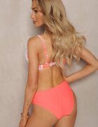  Bikini Portocaliu-Alb cu Sutien Decorativ și Pareo de Plajă în Set Mayamarie