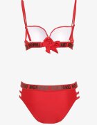  Bikini Roșu cu Noduleț pe Sutien cu Bentițe Decorative și Inscripții Bibalia