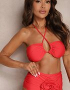  Bikini Roșu din 2 piese Sutien tip halter cu legătură Chiloți cu talie înaltă Nanselian