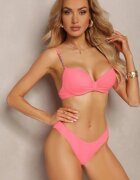  Bikini roz deschis Sutien căptușit cu Zirconii și Pantaloni scurți de baie finisați cu elastic în talie Rilamia