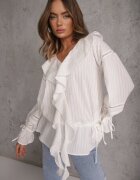 bisou's project Bluză Albă Eterică din Bumbac Ornată cu Volane și Elastic în Talie Cezarelle
