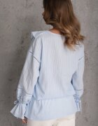 bisou's project Bluză Eterică Albastră din Bumbac Ornată cu Volănașe și cu Cordon în Talie Cezarelle