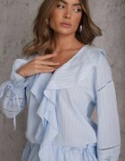 bisou's project Bluză Eterică Albastră din Bumbac Ornată cu Volănașe și cu Cordon în Talie Cezarelle
