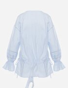 bisou's project Bluză Eterică Albastră din Bumbac Ornată cu Volănașe și cu Cordon în Talie Cezarelle
