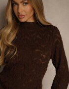 bisou's project Bluză Maro din Dantelă cu Guler înalt și Volane la Mâneci Nemira