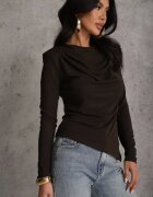 bisou's project Bluză Maro Longsleeve cu Croială Asimetrică cu Pernuțe la Umeri Tusandia