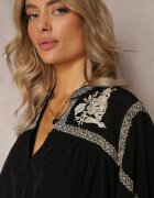 bisou's project Bluză Neagră cu Mânecă Bufantă și Broderie Florală Oluze