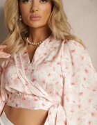 bisou's project Bluză Roz cu croi scurt cu decolteu petrecut și legătură în talie Adredia