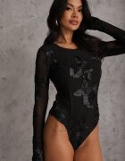 bisou's project Body Negru cu Dantelă cu Mâneci Transparente Esalinda