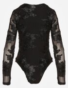 bisou's project Body Negru cu Dantelă cu Mâneci Transparente Esalinda