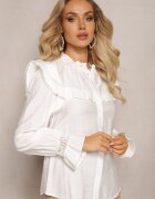 bisou's project Cămașă Albă cu Inserții din Dantelă și încrețire Kacey