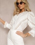 bisou's project Cămașă Albă din Viscoză cu Mâneci 7/8 Ornată cu Dantelă și Volănașe la Manșete Waerata