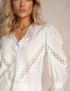 bisou's project Cămașă Albă din Viscoză cu Mâneci 7/8 Ornată cu Dantelă și Volănașe la Manșete Waerata